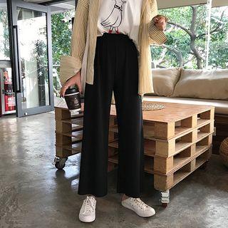 Elastic Waist Wide-leg Pants Black - One Size
