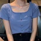 Buttoned Square-neck Short-sleeve Top