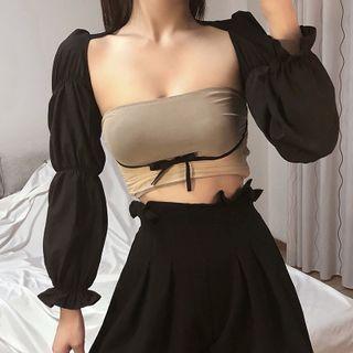 Set: Long-sleeve Blouse + Tube Top