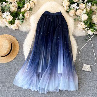 Sequin Gradient Mesh Maxi Skirt