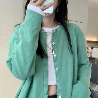 Shell Button Round Neck Knitted Jacket