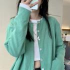 Shell Button Round Neck Knitted Jacket