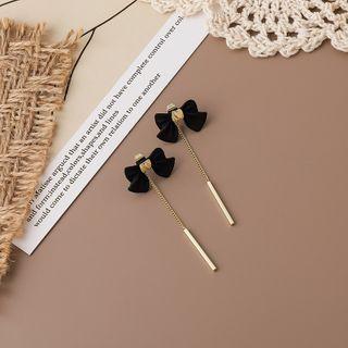 Bow & Bar Dangle Earring 1 Pair - Black & Gold - One Size
