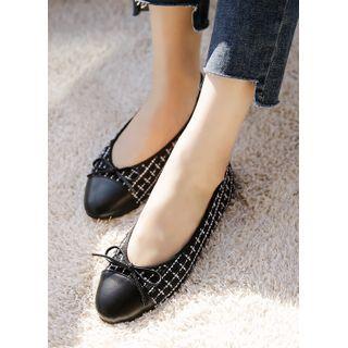 Toe-cap Beribboned Tweed Flats