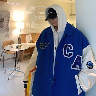 Faux Leather Sleeve Embroidered Jacket