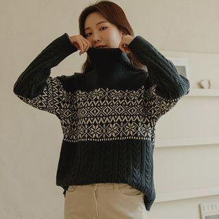 Turtle-neck Nordic-pattern Sweater