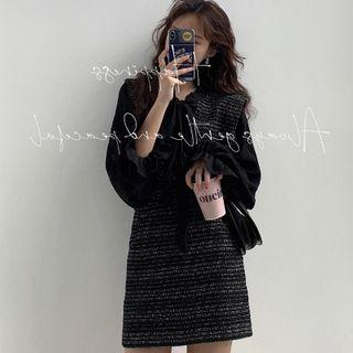 Long-sleeve Ruffled Shirt + Patterned Vest + Patterned Skirt