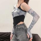 Long-sleeve Mock Two-piece Tie Dye T-shirt