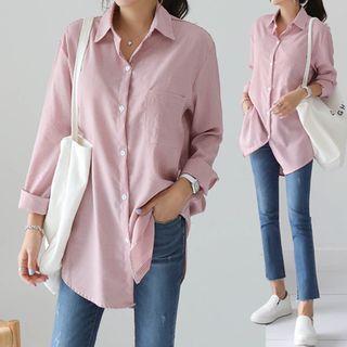Dip-back Long Striped Shirt