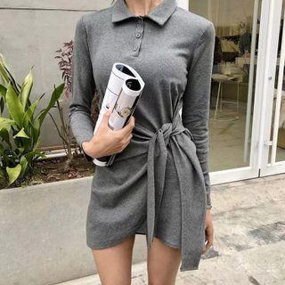 Long Sleeve Tie-waist Mini Polo Dress