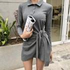 Long Sleeve Tie-waist Mini Polo Dress