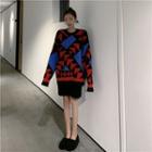 Geometric Pattern Sweater / Knit Mini Skirt