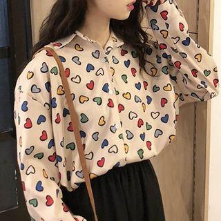 Corduroy Heart Print Long-sleeve Blouse