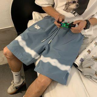 High-waist Drawstring Applique Print Shorts