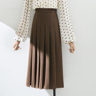 High-waist Plain Medium Maxi Accordion Pleat Skirt
