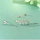 Leaf Asymmetrical Sterling Silver Earring 1 Pair - Asymmetric - Silver - One Size