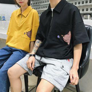 Couple Matching Elbow-sleeve Cartoon Polo Shirt