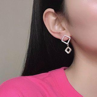 Non-matching Rhinestone Square Dangle Earring