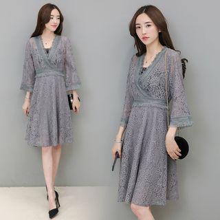 Fringed 3/4 Sleeve Lace Dress