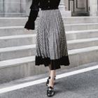 Gingham Panel Midi A-line Pleated Skirt Gingham - One Size