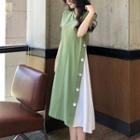 Short-sleeve Slited A-line Dress
