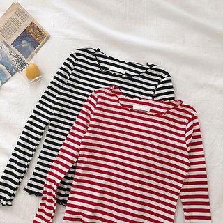 Color-block Striped Roll-up Long-sleeve Top
