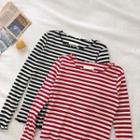 Color-block Striped Roll-up Long-sleeve Top