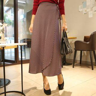 Striped Long Wrap Skirt