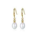 Sterling Silver Plated Gold Fashion Elegant Freshwater Pearl Earrings With Cubic Zirconia Golden - One Size