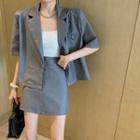 Short-sleeve Lapel Collar Blazer / Mini Pencil Skirt