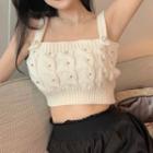 Rhinestone Knit Cropped Camisole Top White - One Size