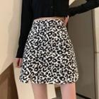 High-waist Leopard Printed A-line Slit Mini Skirt