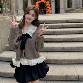 Eyelet Collar Cardigan / Mini A-line Skirt