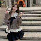 Eyelet Collar Cardigan / Mini A-line Skirt