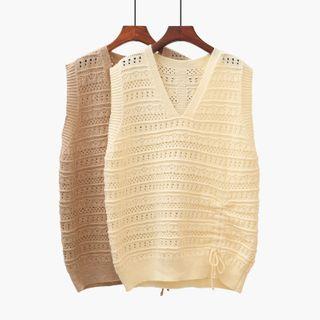 Drawstring Pointelle-knit Vest