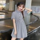 Plaid Puff-sleeve Mini A-line Shirtdress