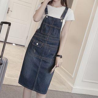 Plus Size Denim Midi Pinafore Dress