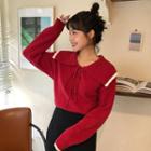 Collared Bow Knit Top Red - One Size