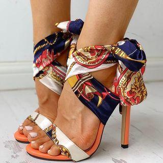 Print Crisscross High-heel Sandals