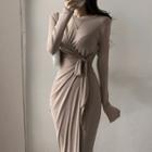 Tie-waist Long-sleeve Maxi Bodycon Dress