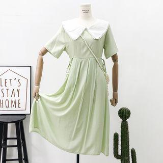 Peter Pan-collar Tie-waist A-line Dress