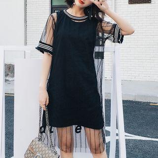 Set: Short-sleeve Mesh Dress + Tank Dress