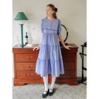 Detachable Sailor-collar Long Tiered Dress Lavender - One Size