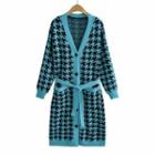 Houndstooth Tie-waist Long Cardigan Green - One Size