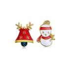 Christmas Snowman And Bell Asymmetric Stud Earrings Golden - One Size