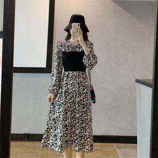 Mock Two-piece Leopard Print Midi A-line Dress