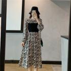 Mock Two-piece Leopard Print Midi A-line Dress