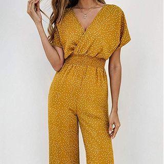 Dotted Short-sleeve Wide-leg Jumpsuit