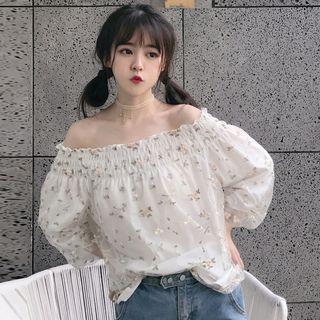 3/4-sleeve Off Shoulder Embroidered Blouse