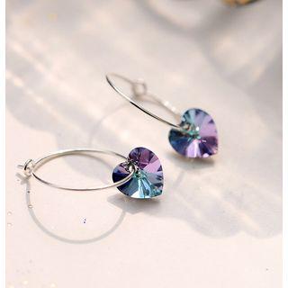 925 Sterling Silver Crystal Heart Hoop Earring 1 Pair - As Shown In Figure - One Size